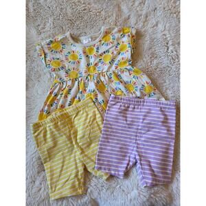 Hanna Andersson Yellow Sunny Summer Spring Tunic top and shorts outfit size 3t